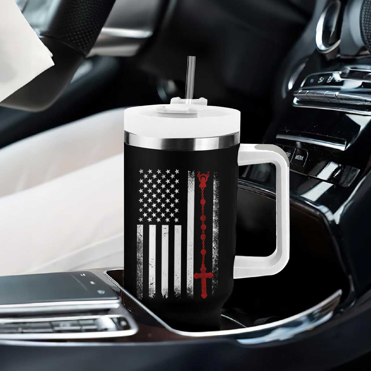 American Flag Rosary Catholic Cross Tumbler With Handle TS10 Print Your Wear