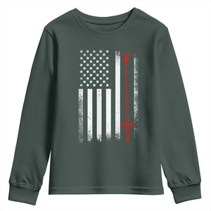 American Flag Rosary Catholic Cross Youth Sweatshirt TS10 Dark Forest Green Print Your Wear