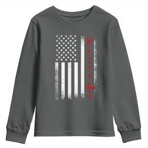 American Flag Rosary Catholic Cross Youth Sweatshirt TS10 Dark Heather Print Your Wear