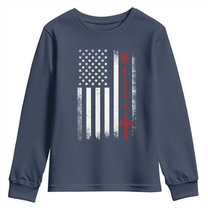 American Flag Rosary Catholic Cross Youth Sweatshirt TS10 Navy Print Your Wear