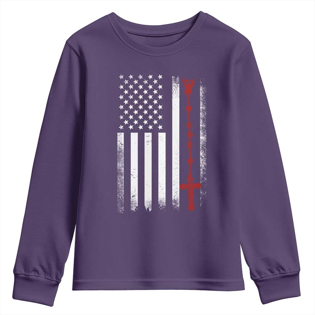 American Flag Rosary Catholic Cross Youth Sweatshirt TS10 Purple Print Your Wear
