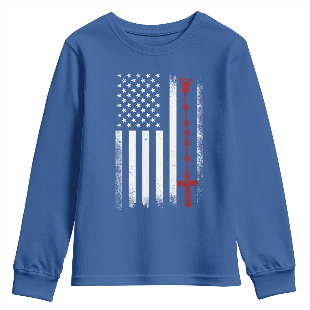 American Flag Rosary Catholic Cross Youth Sweatshirt TS10 Royal Blue Print Your Wear