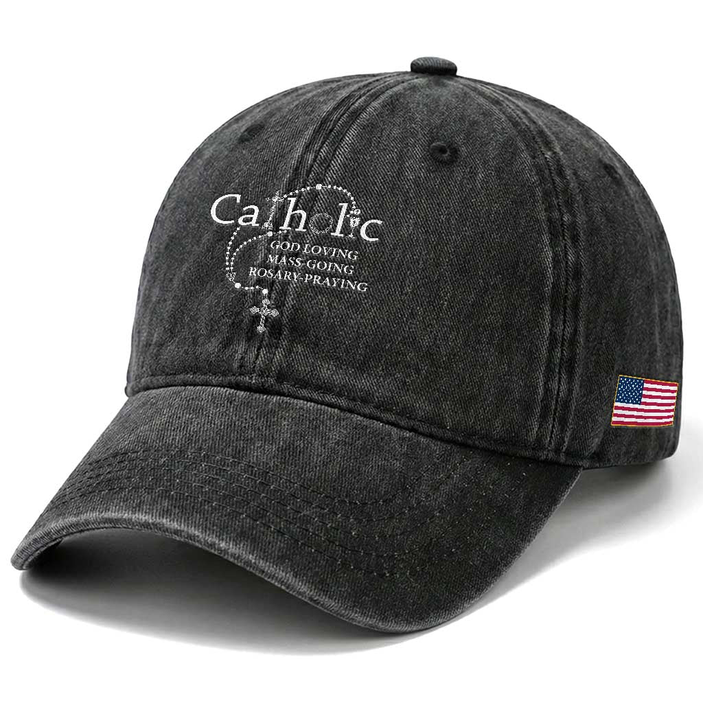 Catholic God Loving Mass Going Rosary Praying Faith Washed Cotton Baseball Cap Jesus Eucharist Christianity TS10 Print Your Wear
