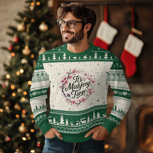 Mahjong Ugly Christmas Sweater Floral Mah Jongg TS10 Beige Green Print Your Wear