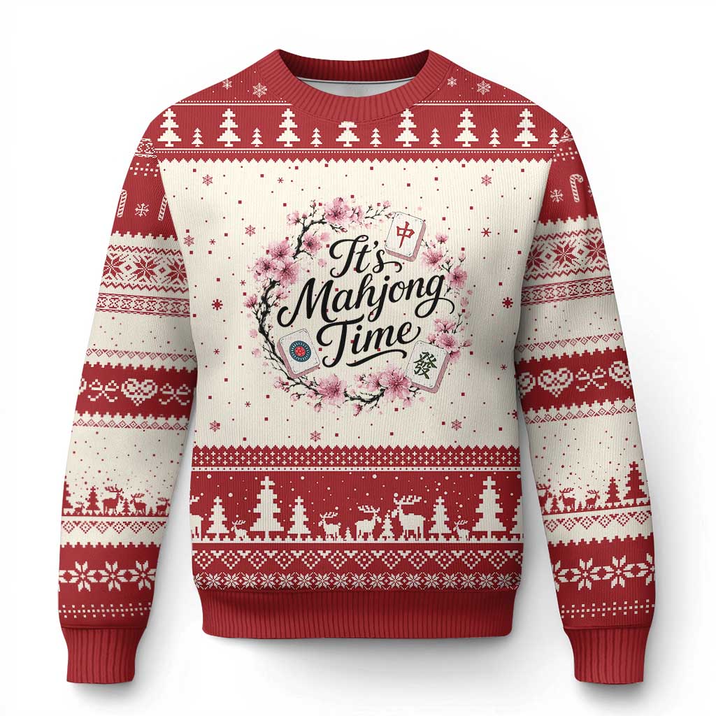Mahjong Ugly Christmas Sweater Floral Mah Jongg TS10 Beige Red Print Your Wear