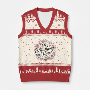 Mahjong V-Neck Knit Sweater Vest Floral Mah Jongg TS10 Beige Red Print Your Wear