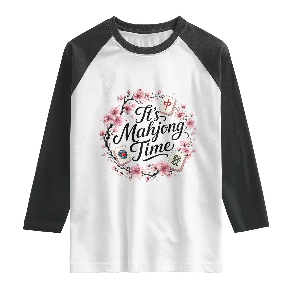 Mahjong Raglan Shirt Floral Mah Jongg TS10 White Black Print Your Wear