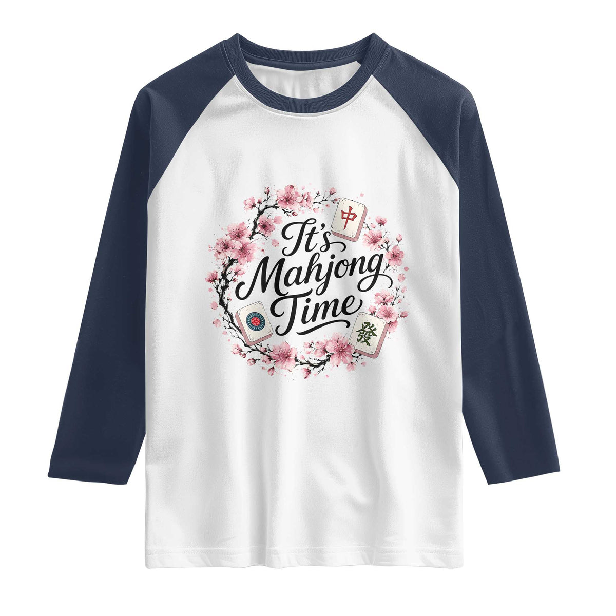 Mahjong Raglan Shirt Floral Mah Jongg TS10 White Navy Print Your Wear