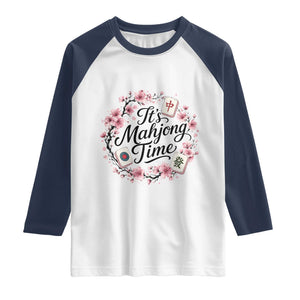 Mahjong Raglan Shirt Floral Mah Jongg TS10 White Navy Print Your Wear