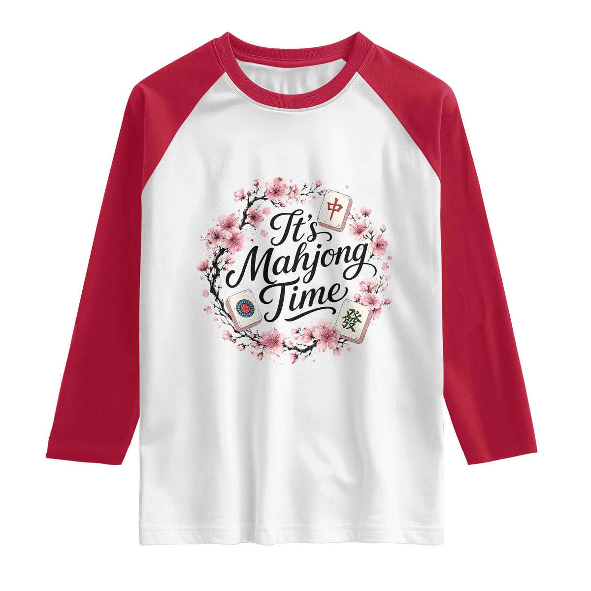Mahjong Raglan Shirt Floral Mah Jongg TS10 White Red Print Your Wear