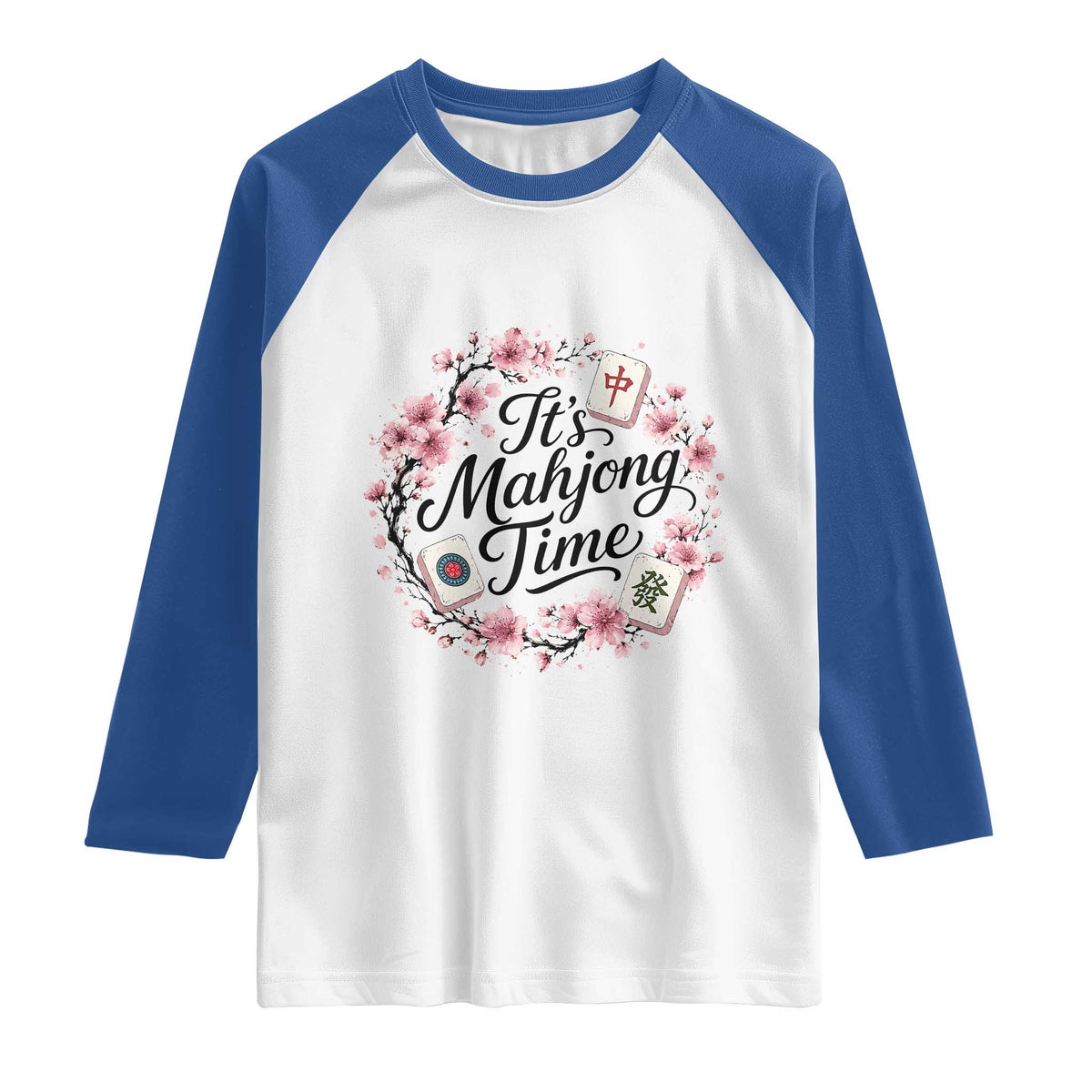 Mahjong Raglan Shirt Floral Mah Jongg TS10 White Royal Print Your Wear
