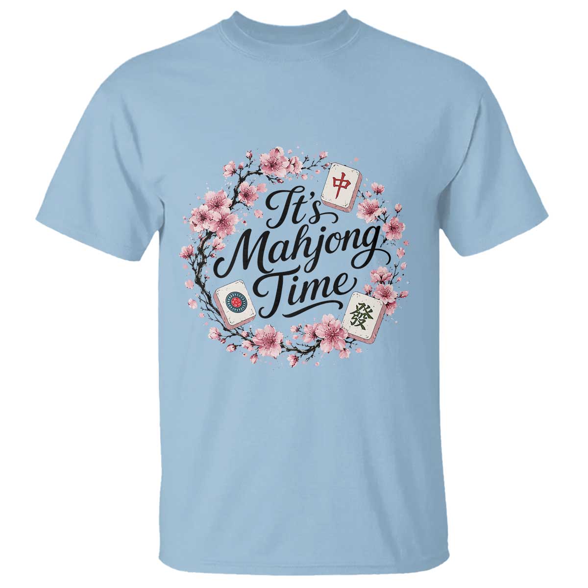 Mahjong T Shirt Floral Mah Jongg TS10 Light Blue Print Your Wear