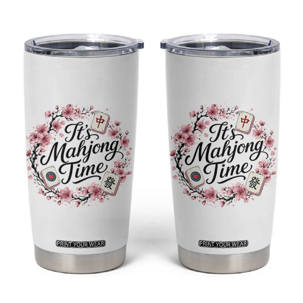 Mahjong Tumbler Cup Floral Mah Jongg TS10 White Print Your Wear