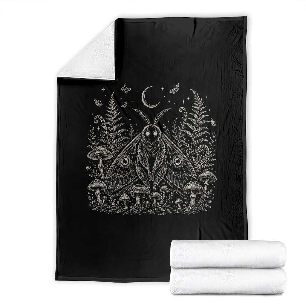 Mothman Throw Blanket Vintage Cryptid Graphic Gothic Forest Moth Mushroom Folklore Gift TS10 Black Print Your Wear