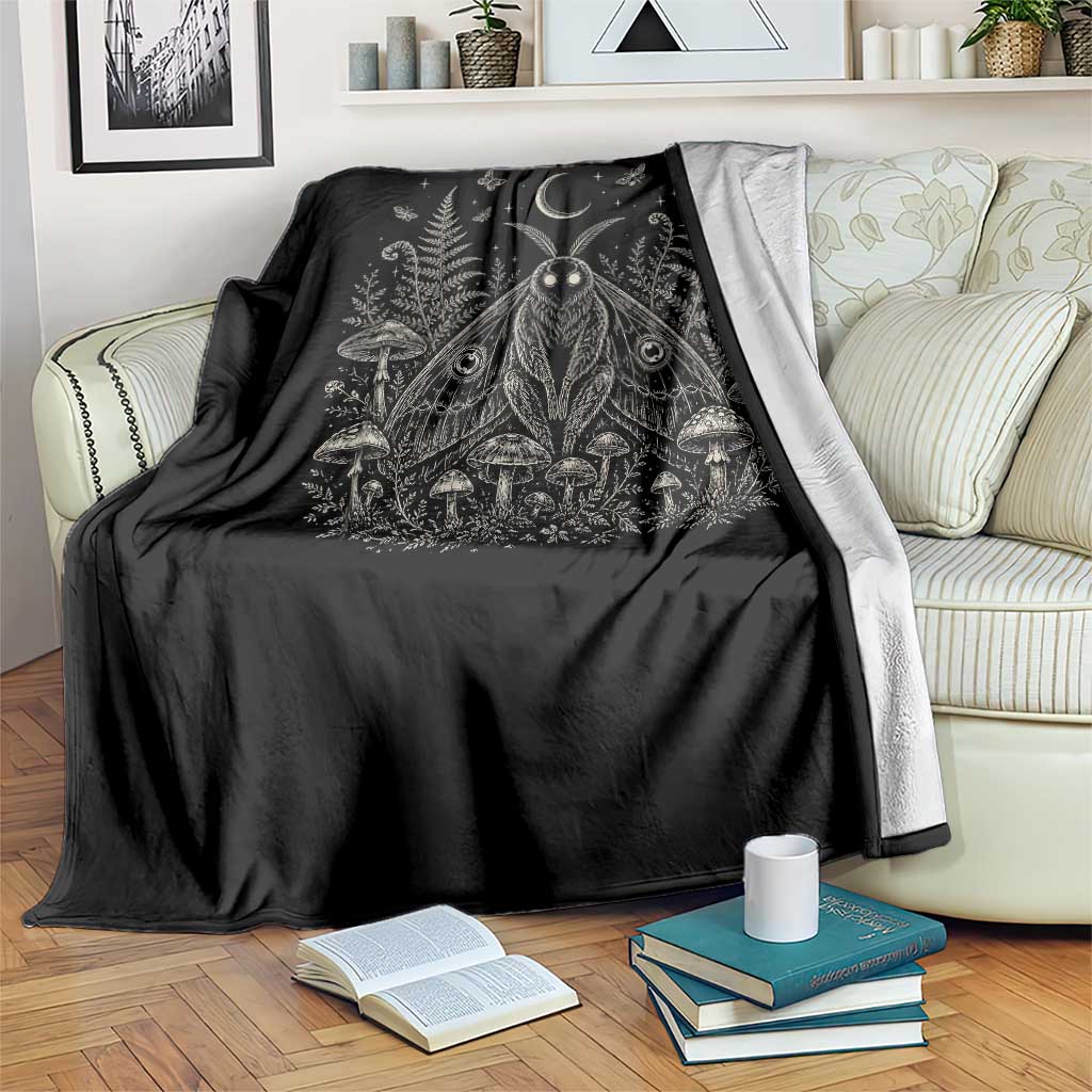 Mothman Throw Blanket Vintage Cryptid Graphic Gothic Forest Moth Mushroom Folklore Gift TS10 Print Your Wear