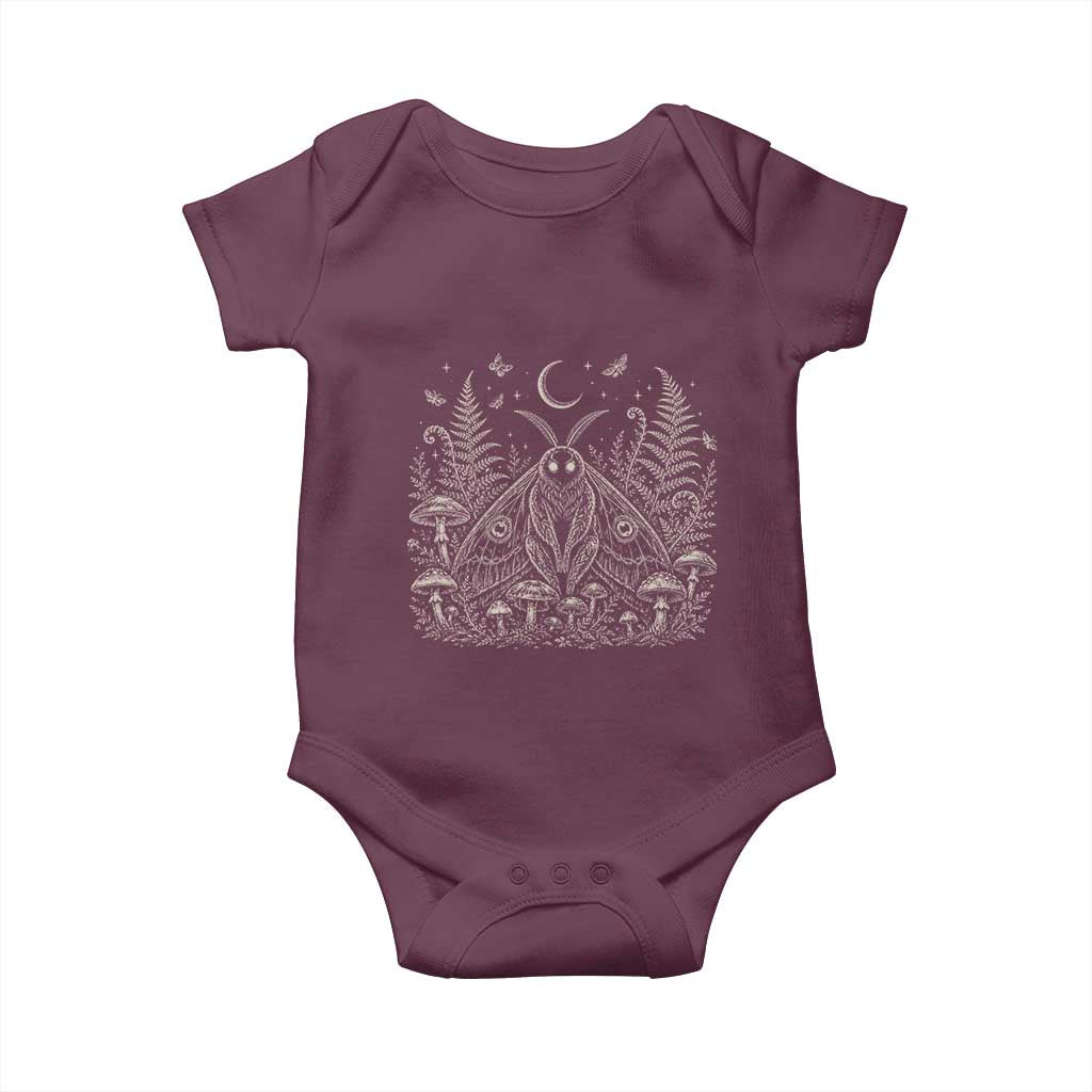 Mothman Baby Onesie Vintage Cryptid Graphic Gothic Forest Moth Mushroom Folklore Gift TS10 Maroon Print Your Wear