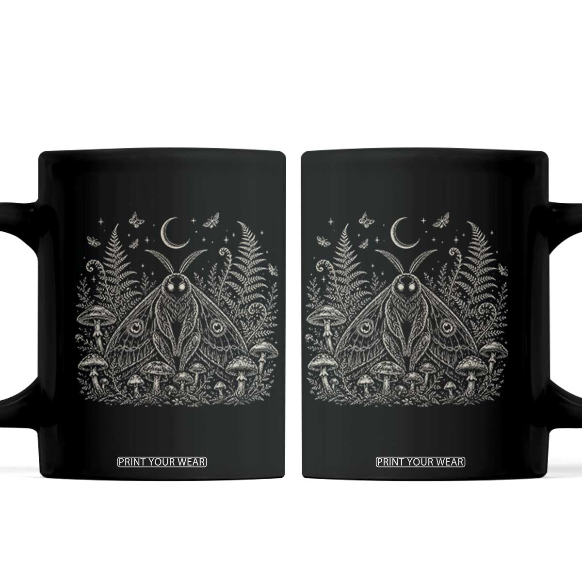Mothman Coffee Mug Vintage Cryptid Graphic Gothic Forest Moth Mushroom Folklore Gift TS10 Black Print Your Wear