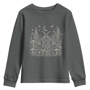 Mothman Youth Sweatshirt Vintage Cryptid Graphic Gothic Forest Moth Mushroom Folklore Gift TS10 Dark Heather Print Your Wear