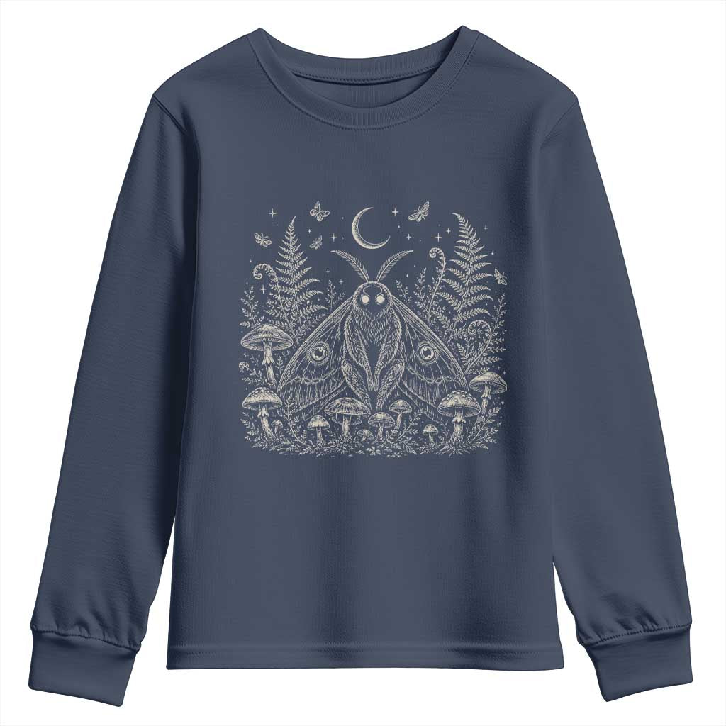 Mothman Youth Sweatshirt Vintage Cryptid Graphic Gothic Forest Moth Mushroom Folklore Gift TS10 Navy Print Your Wear