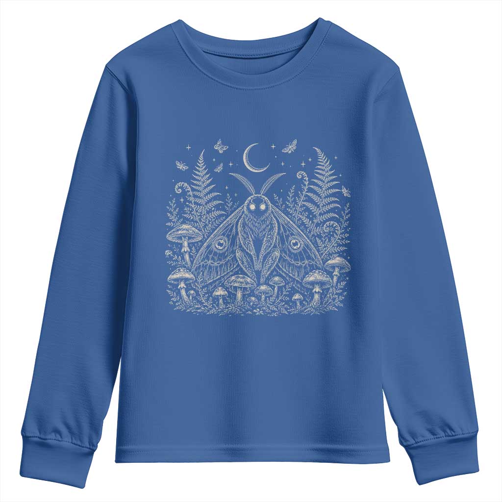 Mothman Youth Sweatshirt Vintage Cryptid Graphic Gothic Forest Moth Mushroom Folklore Gift TS10 Royal Blue Print Your Wear