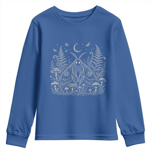 Mothman Youth Sweatshirt Vintage Cryptid Graphic Gothic Forest Moth Mushroom Folklore Gift TS10 Royal Blue Print Your Wear