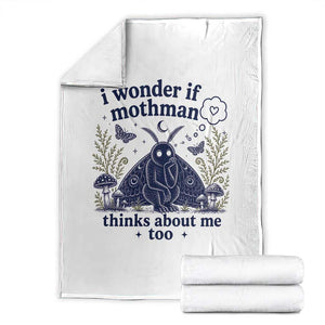Funny Mothman Throw Blanket I Wonder If Mothman Thinks About Me Too Cryptid Weirdcore TS10 White Print Your Wear