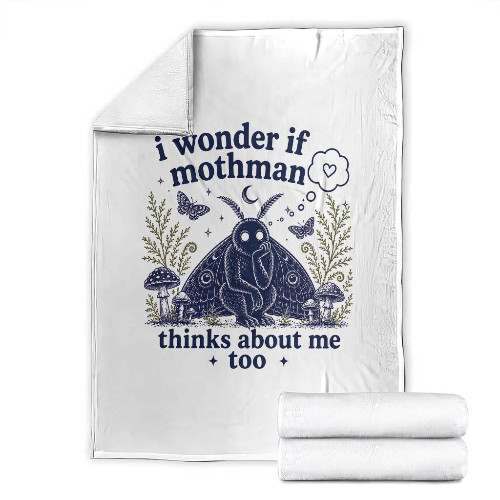 Funny Mothman Throw Blanket I Wonder If Mothman Thinks About Me Too Cryptid Weirdcore TS10 White Print Your Wear