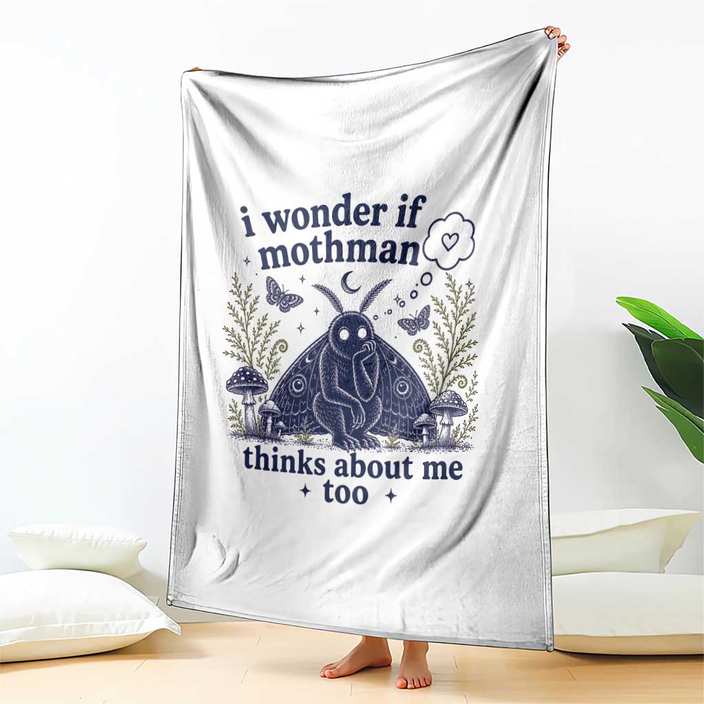 Funny Mothman Throw Blanket I Wonder If Mothman Thinks About Me Too Cryptid Weirdcore TS10 Print Your Wear