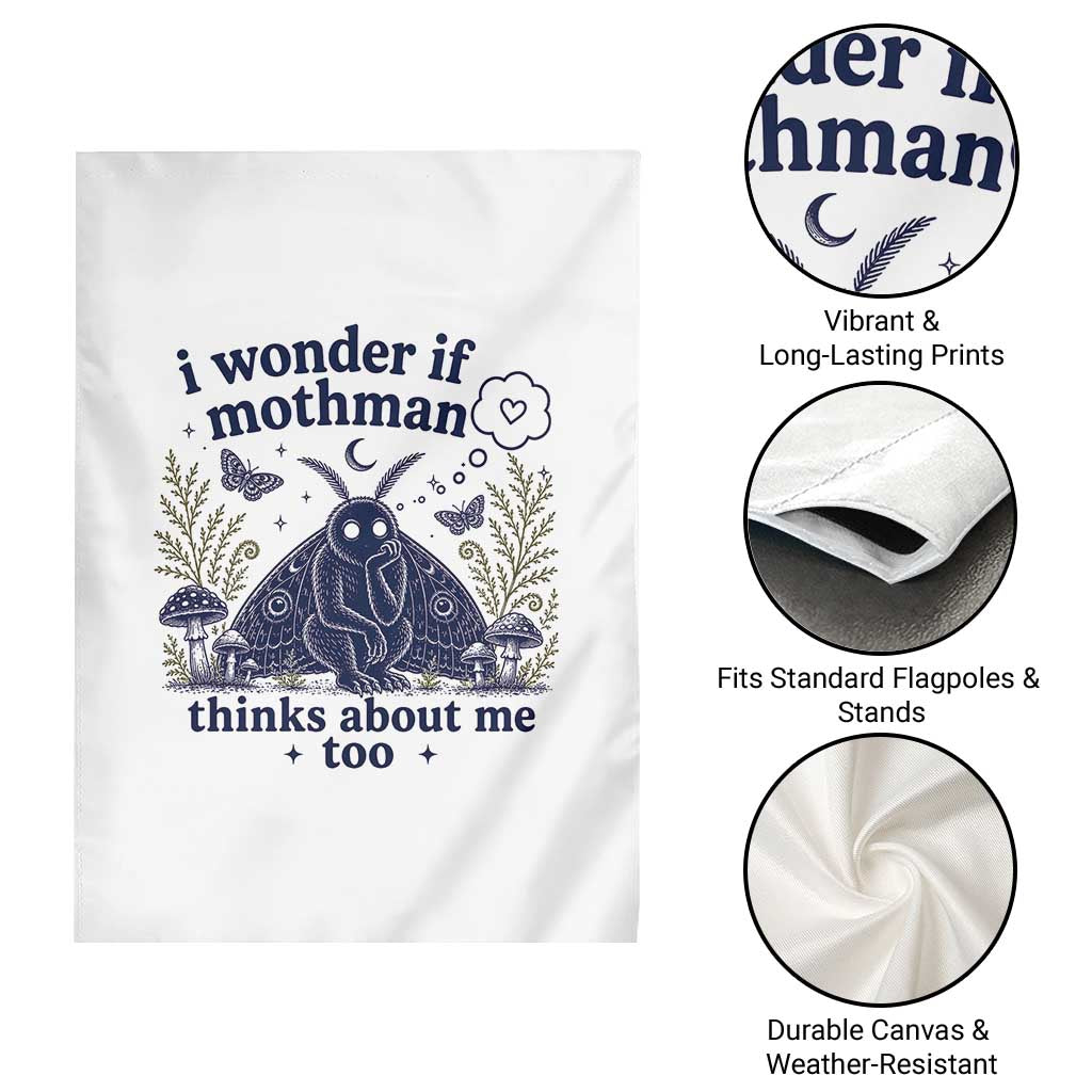 Funny Mothman Garden Flag I Wonder If Mothman Thinks About Me Too Cryptid Weirdcore TS10 Print Your Wear
