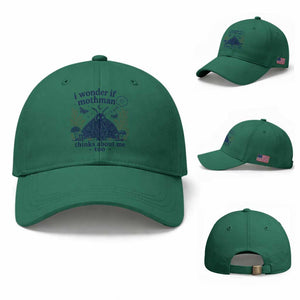 Funny Mothman Baseball Cap I Wonder If Mothman Thinks About Me Too Cryptid Weirdcore TS10 Baseball Cap Universal Fit Irish Green Print Your Wear
