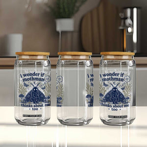 Funny Mothman Glass Can I Wonder If Mothman Thinks About Me Too Cryptid Weirdcore TS10 Print Your Wear