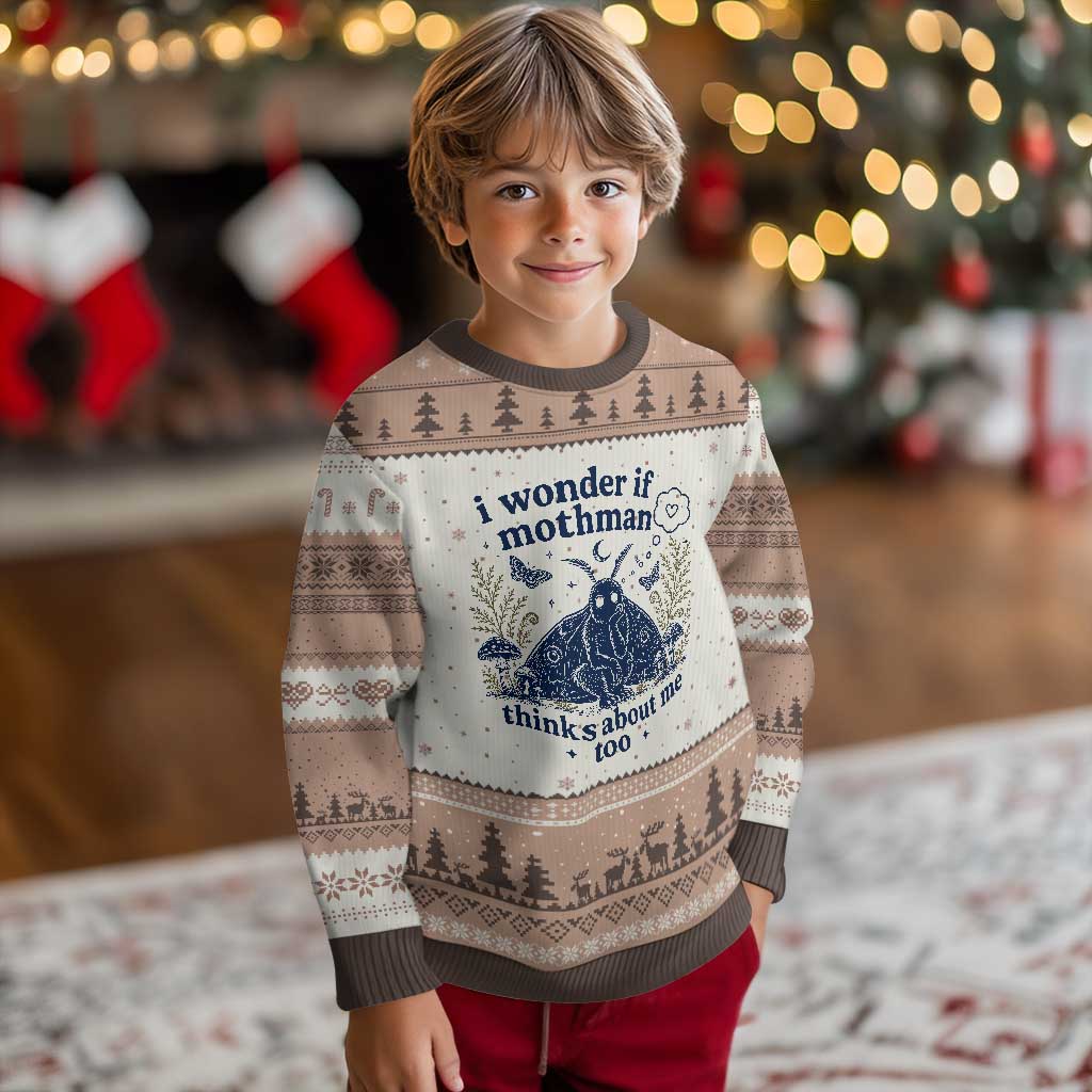 Funny Mothman Ugly Christmas Sweater I Wonder If Mothman Thinks About Me Too Cryptid Weirdcore TS10 Mocha Mousse Print Your Wear