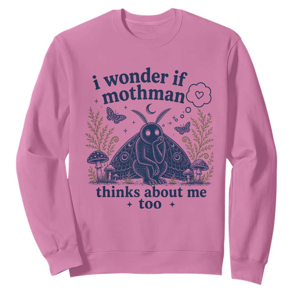 Funny Mothman Sweatshirt I Wonder If Mothman Thinks About Me Too Cryptid Weirdcore TS10 Azalea Print Your Wear