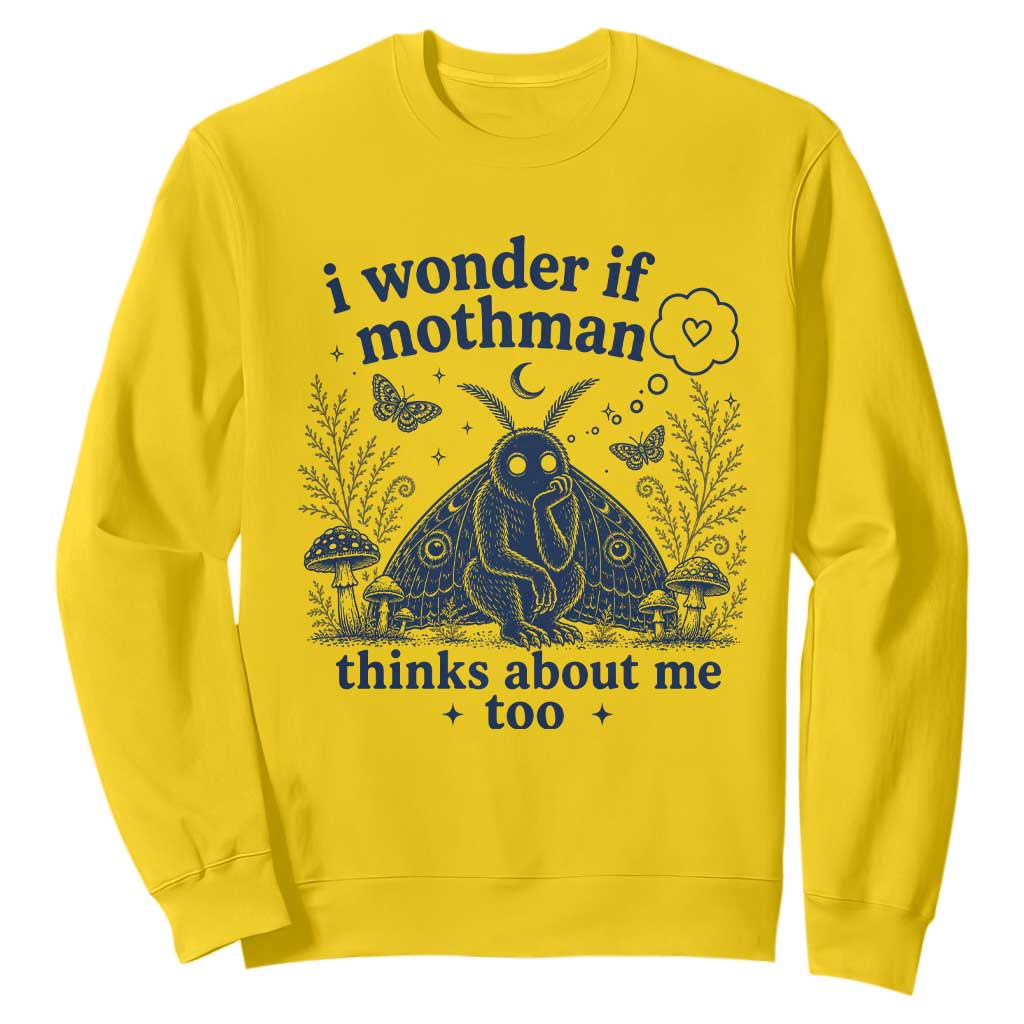 Funny Mothman Sweatshirt I Wonder If Mothman Thinks About Me Too Cryptid Weirdcore TS10 Daisy Print Your Wear