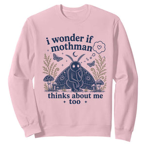 Funny Mothman Sweatshirt I Wonder If Mothman Thinks About Me Too Cryptid Weirdcore TS10 Light Pink Print Your Wear