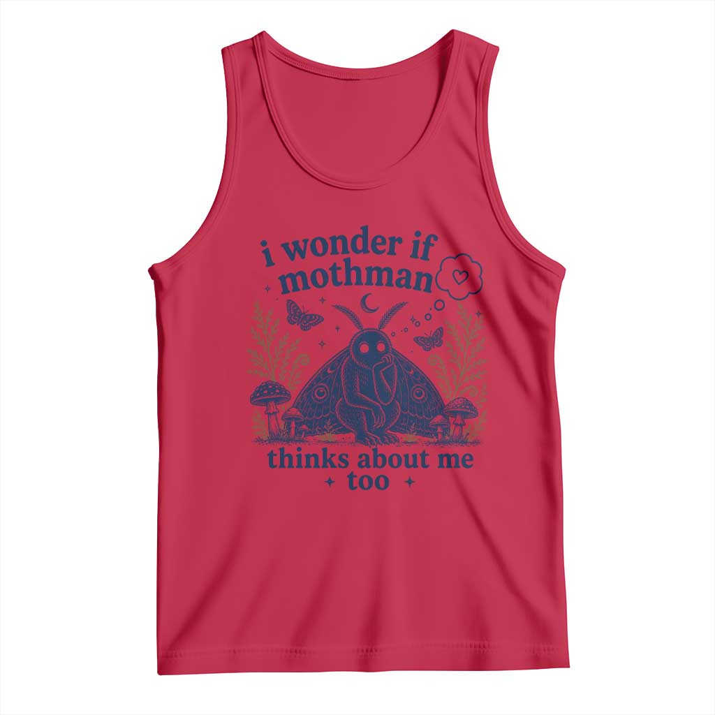 Funny Mothman Tank Top I Wonder If Mothman Thinks About Me Too Cryptid Weirdcore TS10 Red Print Your Wear