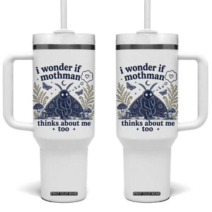Funny Mothman Tumbler With Handle I Wonder If Mothman Thinks About Me Too Cryptid Weirdcore TS10 One Size: 40 oz White Print Your Wear