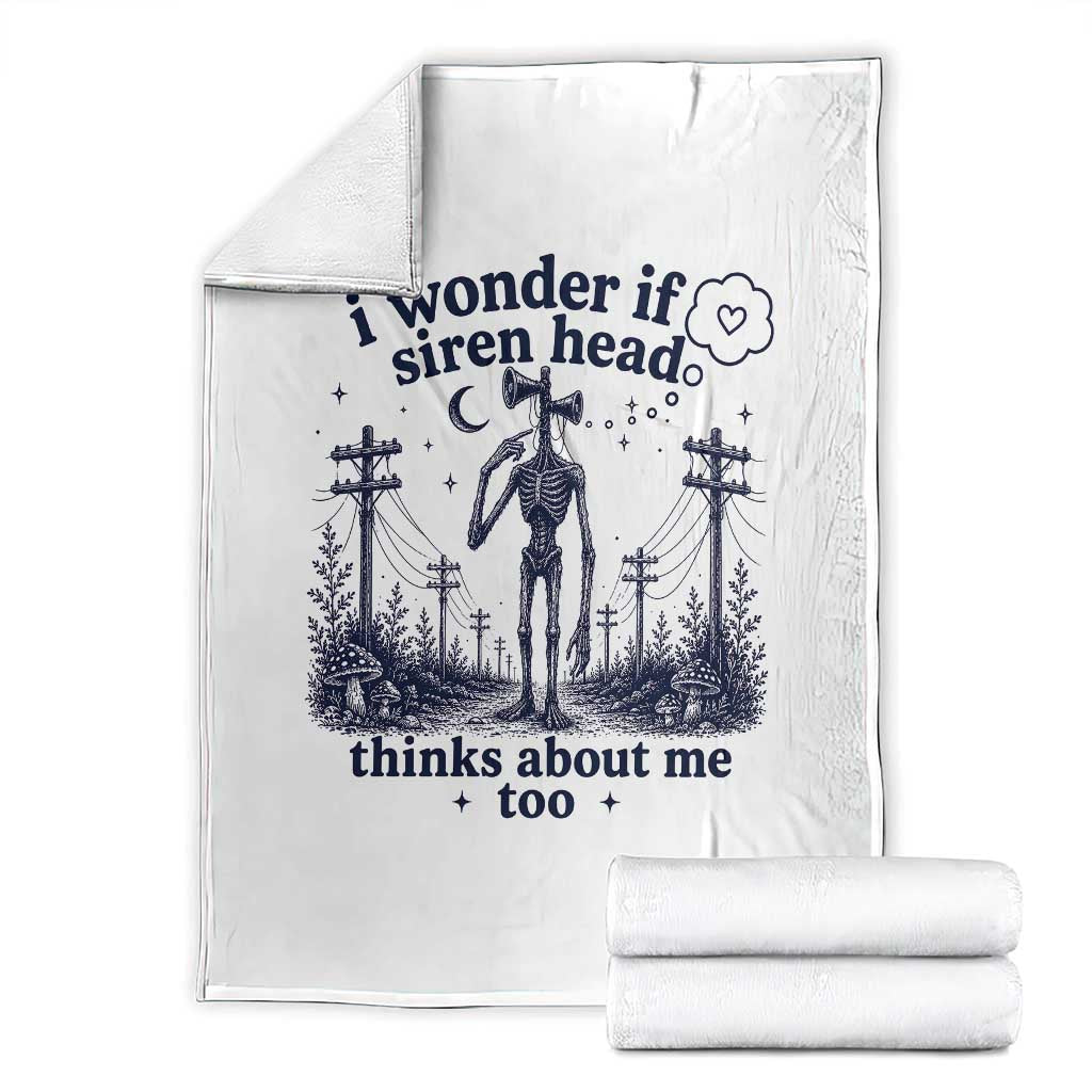 Funny Siren Head Throw Blanket I Wonder If Siren Head Thinks About Me Too Weirdcore Cryptid Lovers TS10 White Print Your Wear