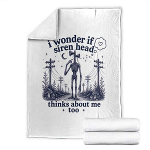 Funny Siren Head Throw Blanket I Wonder If Siren Head Thinks About Me Too Weirdcore Cryptid Lovers TS10 White Print Your Wear