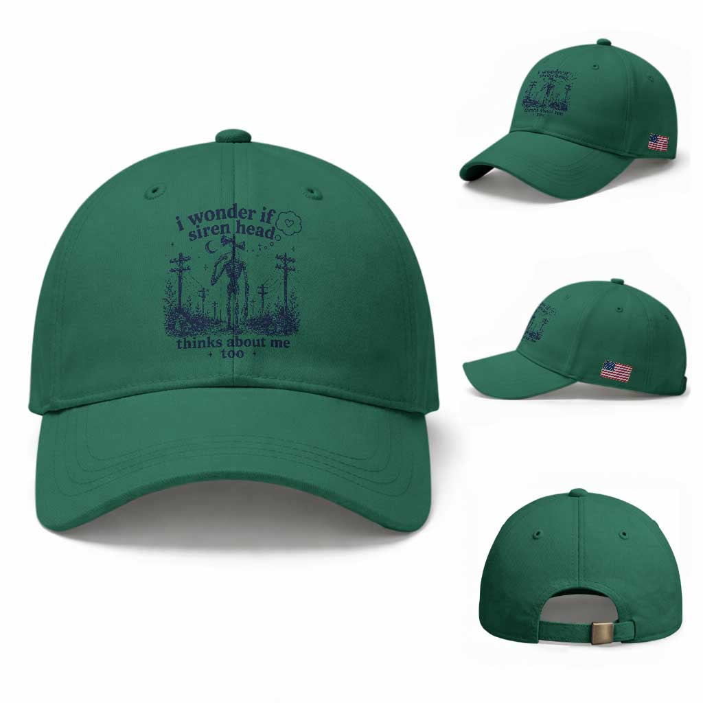 Funny Siren Head Baseball Cap I Wonder If Siren Head Thinks About Me Too Weirdcore Cryptid Lovers TS10 Baseball Cap Universal Fit Irish Green Print Your Wear