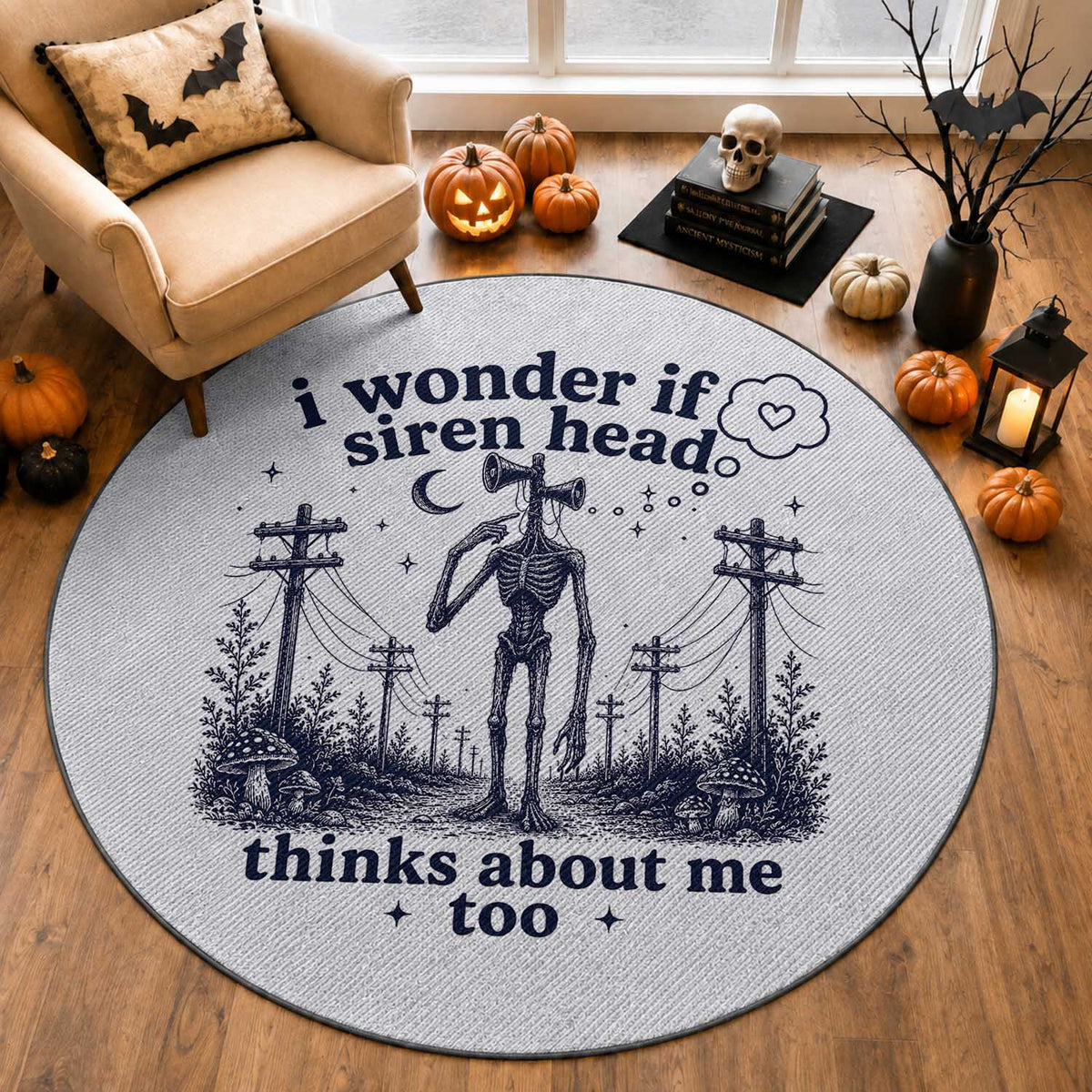 Funny Siren Head Round Rug I Wonder If Siren Head Thinks About Me Too Weirdcore Cryptid Lovers