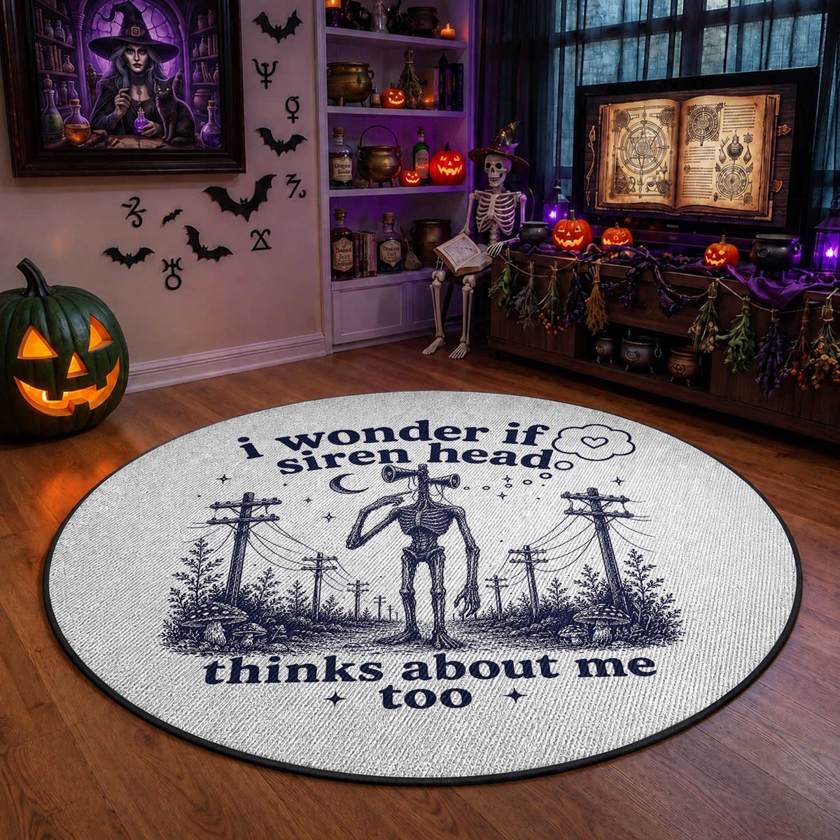Funny Siren Head Round Rug I Wonder If Siren Head Thinks About Me Too Weirdcore Cryptid Lovers
