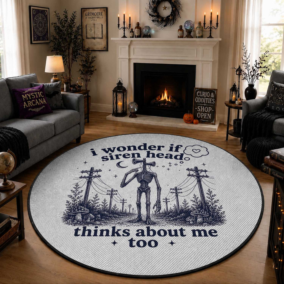 Funny Siren Head Round Rug I Wonder If Siren Head Thinks About Me Too Weirdcore Cryptid Lovers