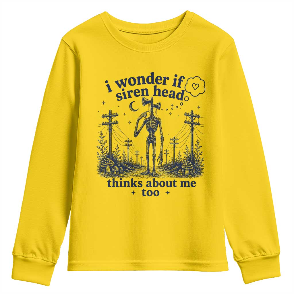 Funny Siren Head Youth Sweatshirt I Wonder If Siren Head Thinks About Me Too Weirdcore Cryptid Lovers TS10 Daisy Print Your Wear