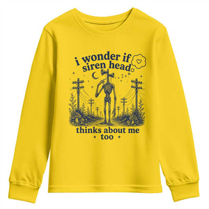 Funny Siren Head Youth Sweatshirt I Wonder If Siren Head Thinks About Me Too Weirdcore Cryptid Lovers TS10 Daisy Print Your Wear