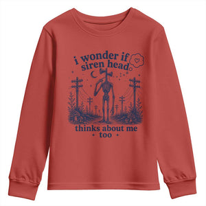 Funny Siren Head Youth Sweatshirt I Wonder If Siren Head Thinks About Me Too Weirdcore Cryptid Lovers TS10 Red Print Your Wear