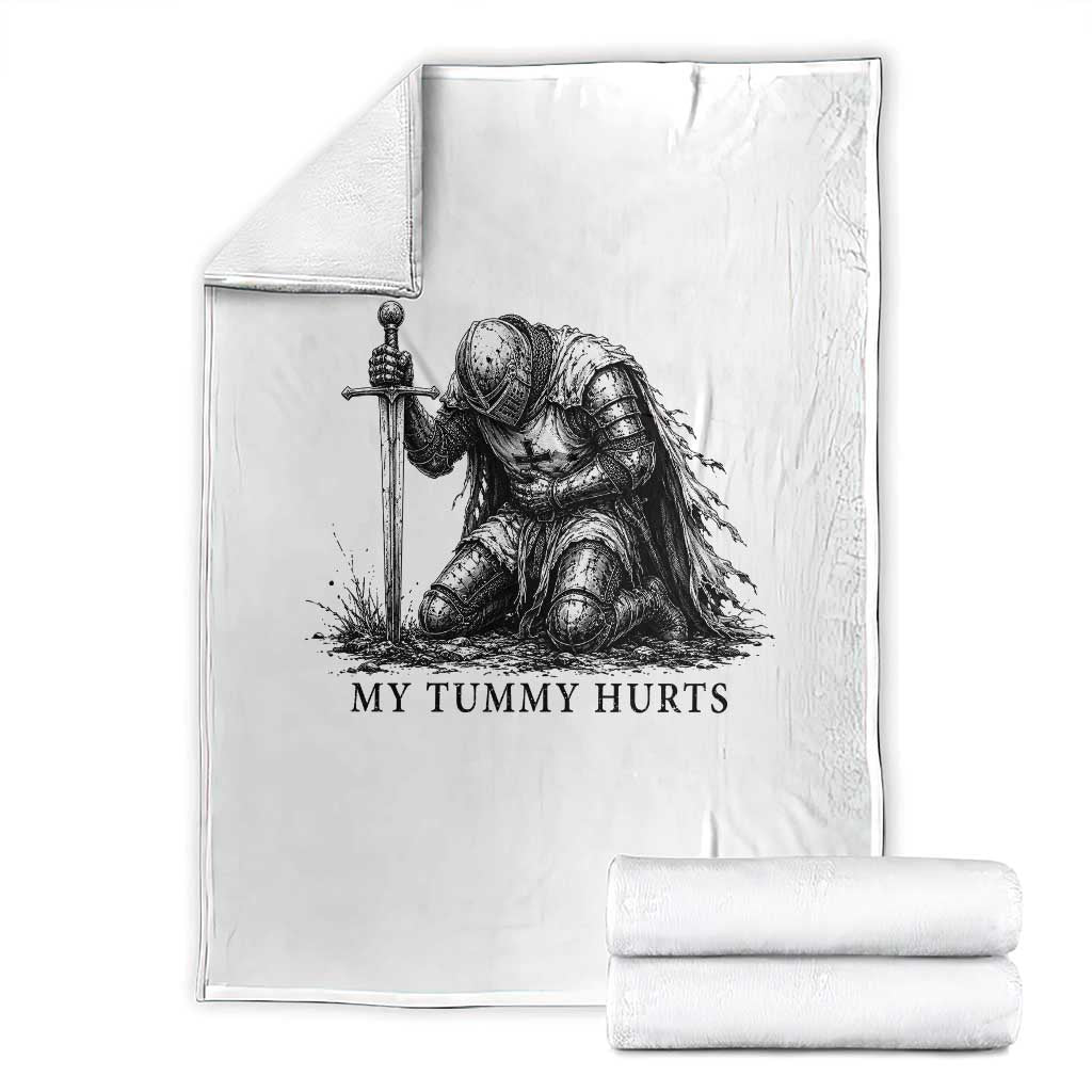 Tummy Hurts Funny Medieval Knight Throw Blanket Dark Fantasy Meme TS10 White Print Your Wear