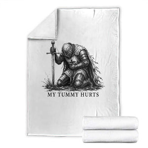 Tummy Hurts Funny Medieval Knight Throw Blanket Dark Fantasy Meme TS10 White Print Your Wear