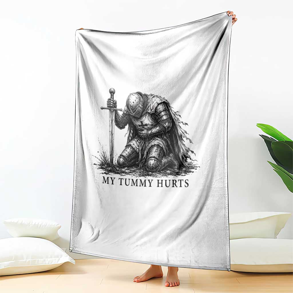 Tummy Hurts Funny Medieval Knight Throw Blanket Dark Fantasy Meme TS10 Print Your Wear