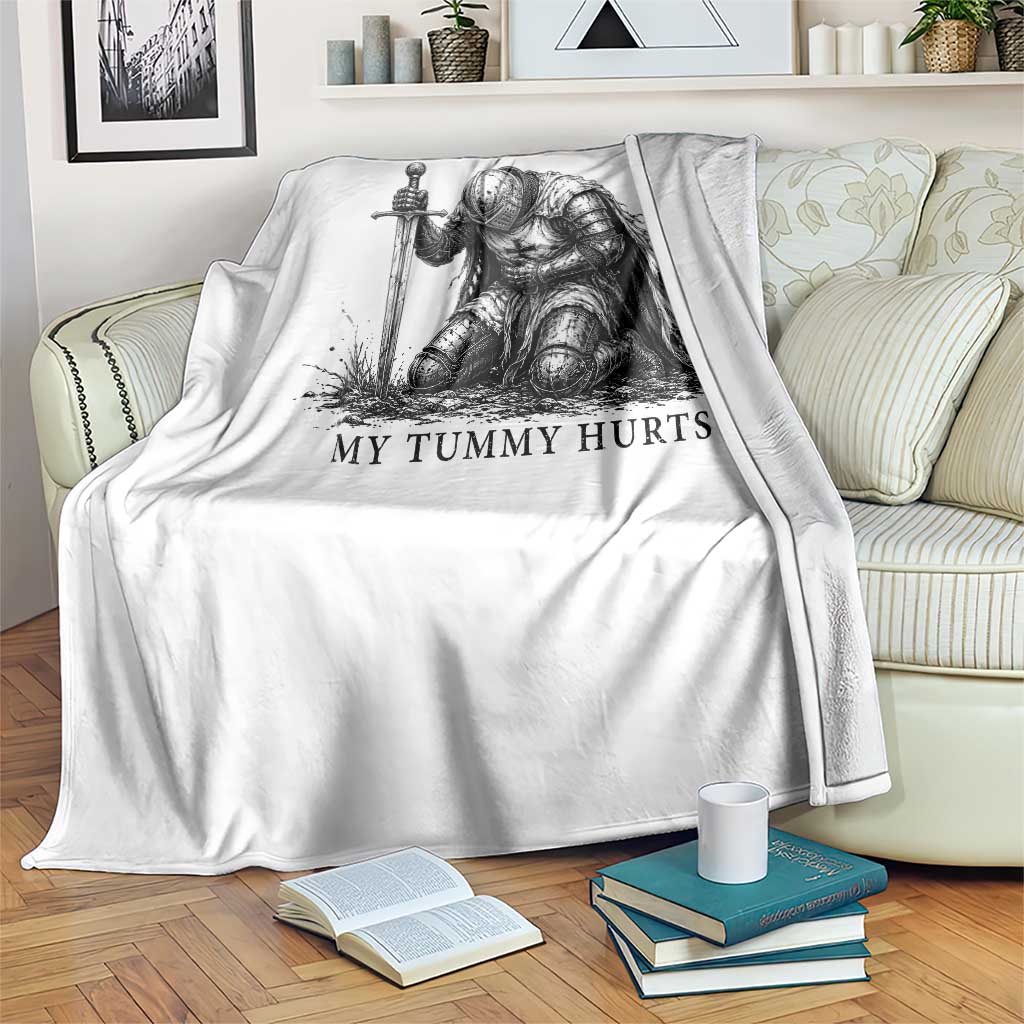 Tummy Hurts Funny Medieval Knight Throw Blanket Dark Fantasy Meme TS10 Print Your Wear